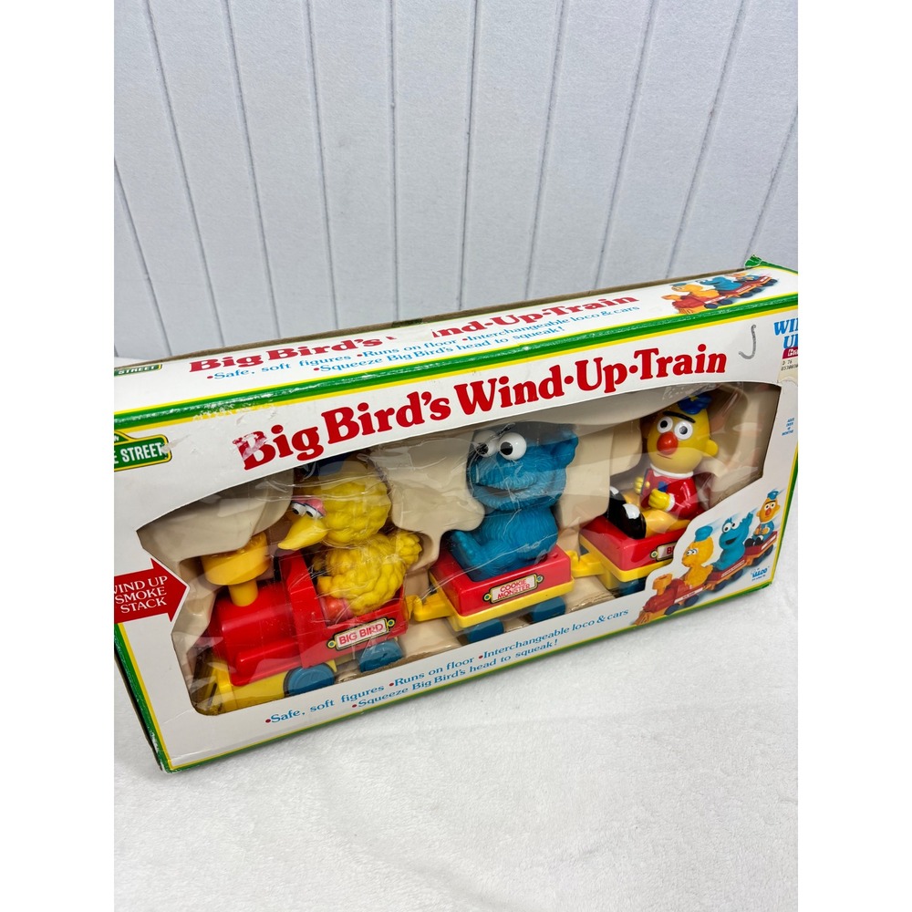 Vintage Sesame Street Big Bird Wind-Up Train Illco Cookie Monster Bert Toy Boxed